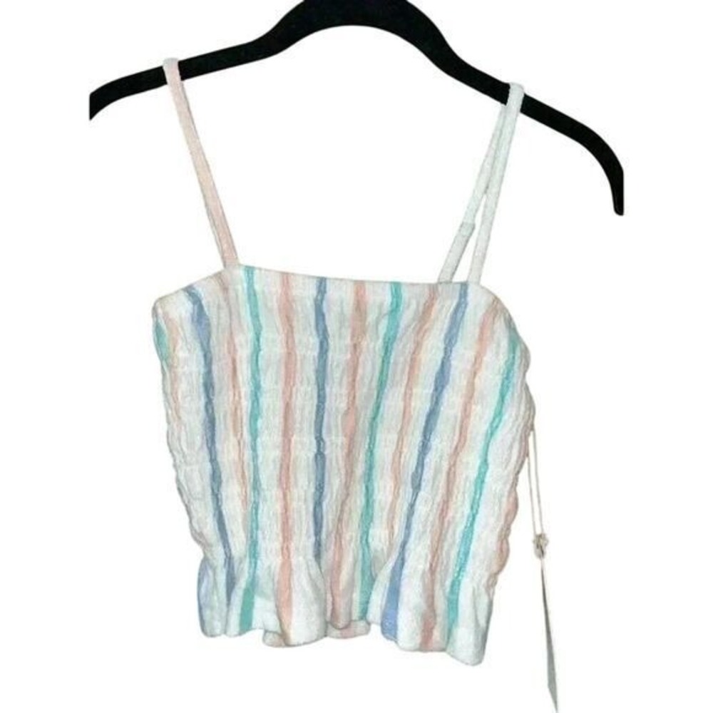 Pastel Striped Smocked Crop‎ Top Spaghetti Strap Summer Tank Cami A16